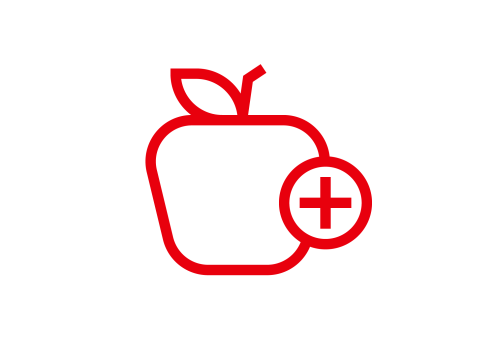 Graphic of an apple with a plus sign next to it